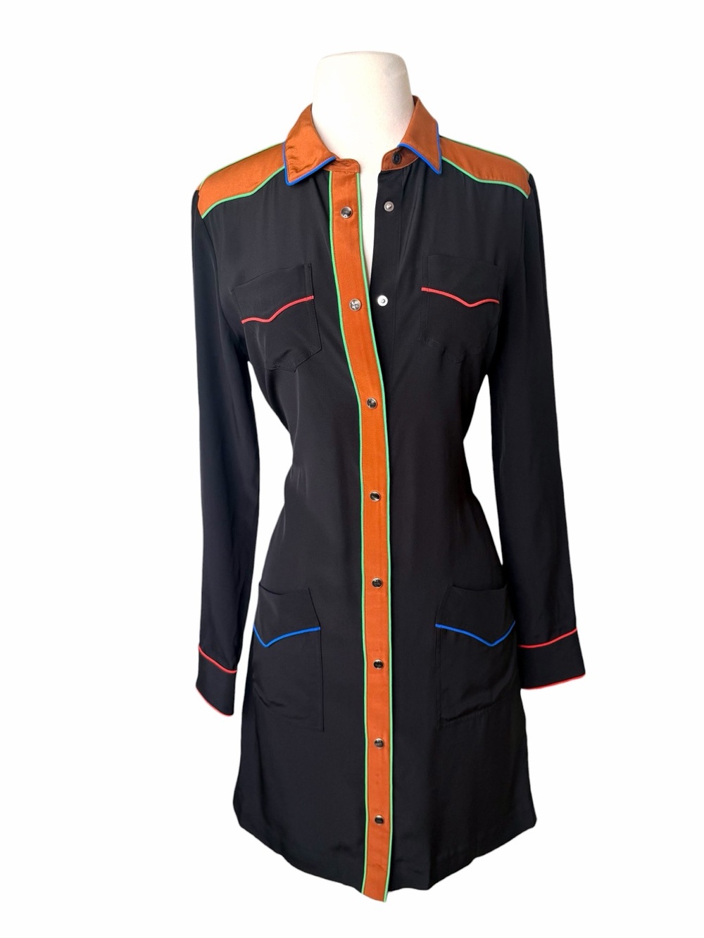 COACH New with Tags SOLID SILK BlACK SHIRT DRESS. Size 2. - Picture 4 of 15